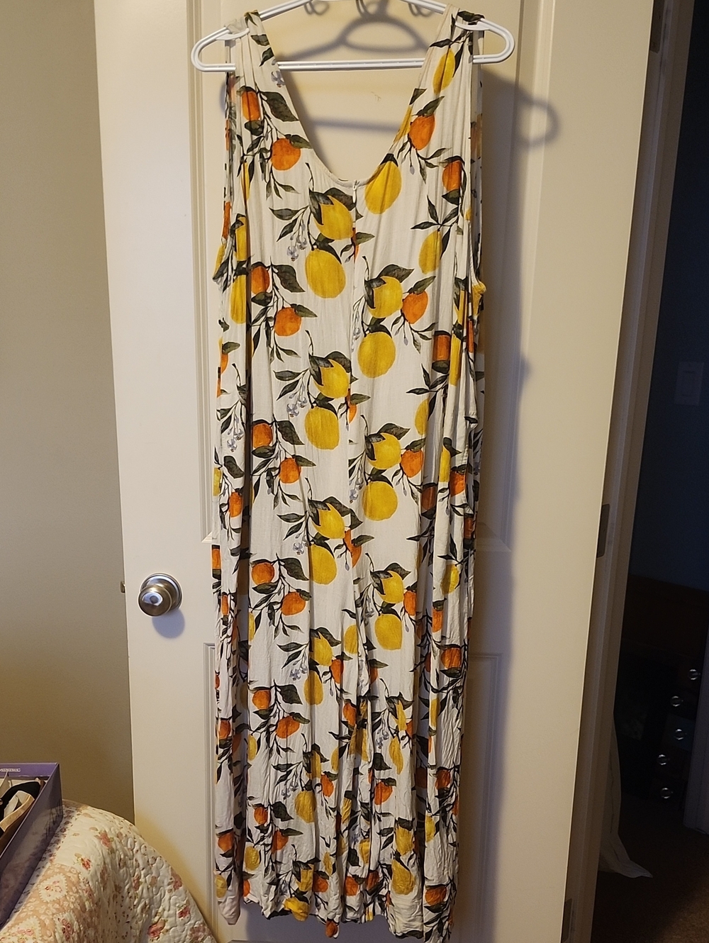 Blue Sky Women’s White Lemon Print Maxi Dress EUC